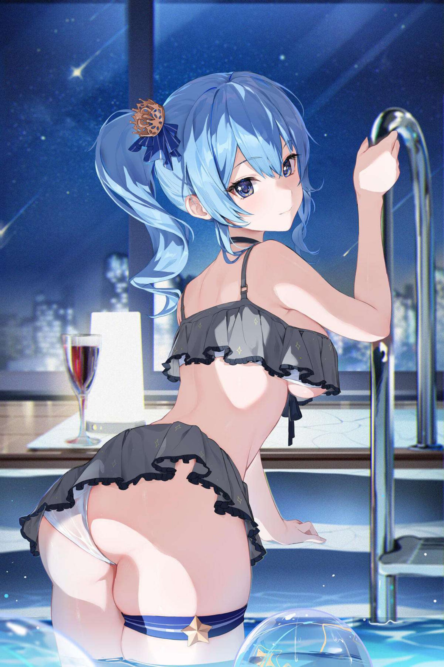 [星街すいせい プールH]夜のプールですいちゃんが水着着衣のまま立ちバックでおち◯ぽを挿入されてトロ顔になっちゃうフルカラーCG集!!